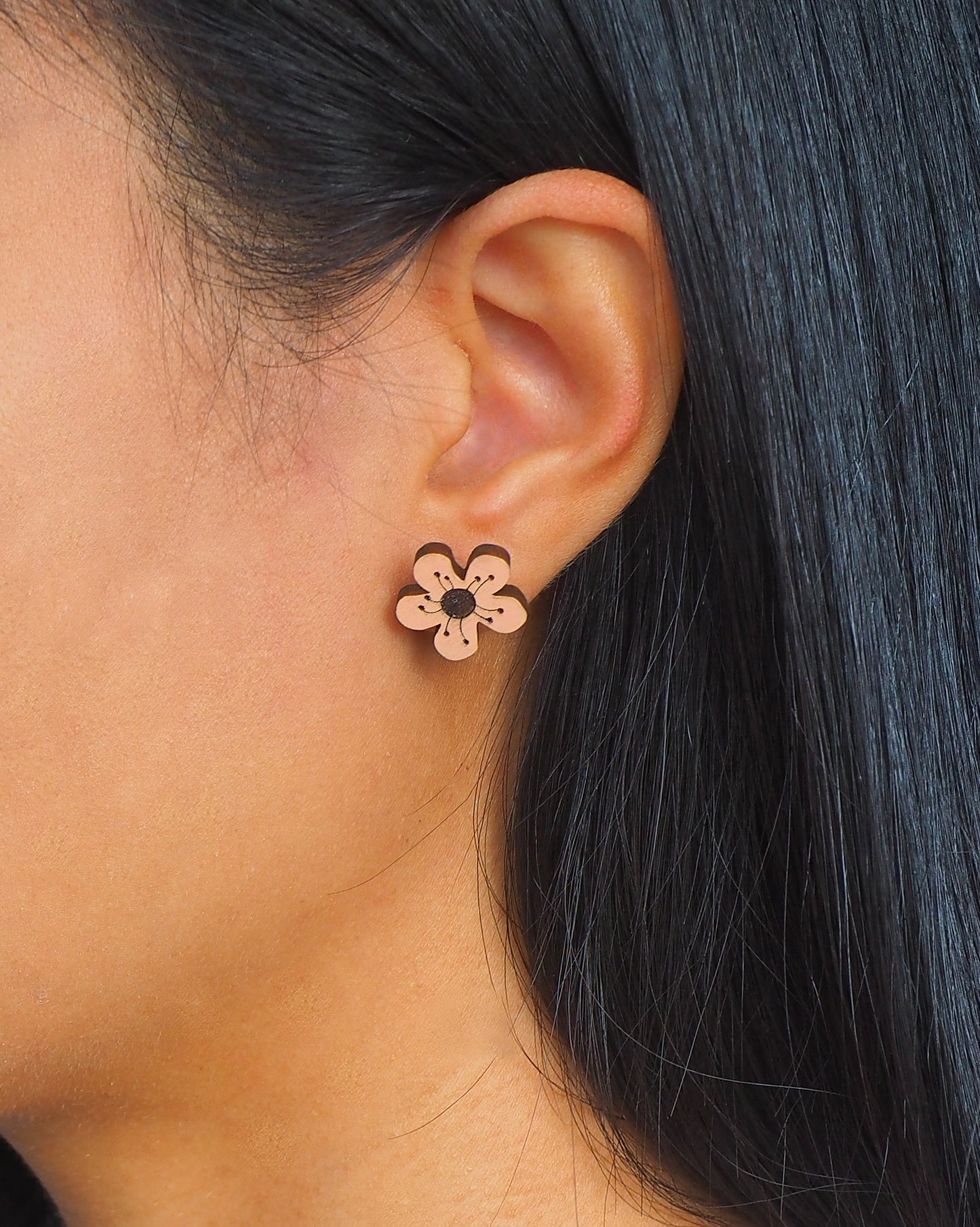 Flower Wooden Rimu Stud Earrings