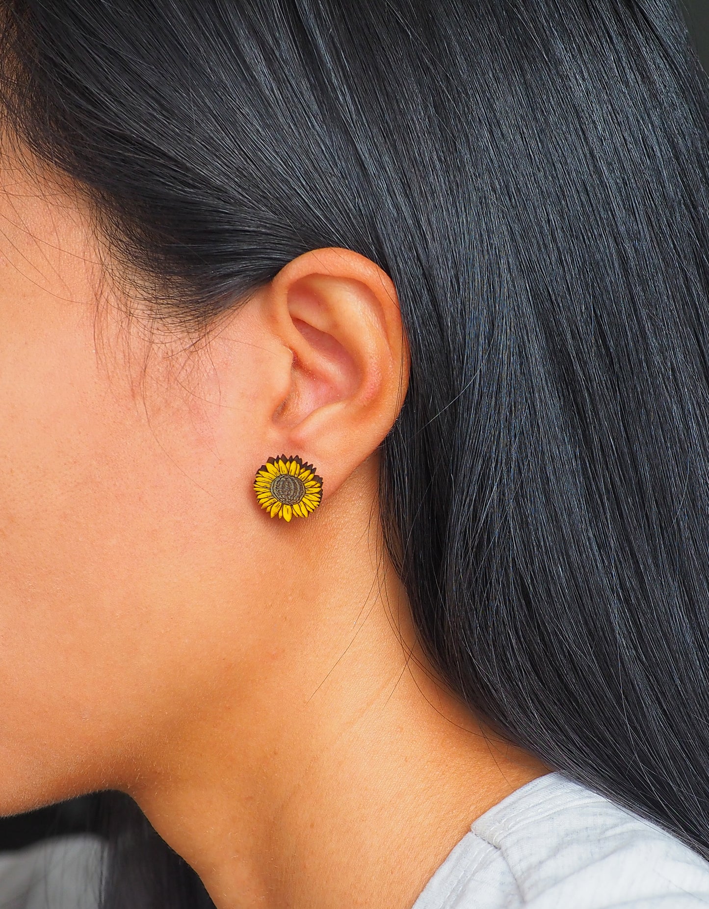 Sunflower Wooden Rimu Stud Earrings
