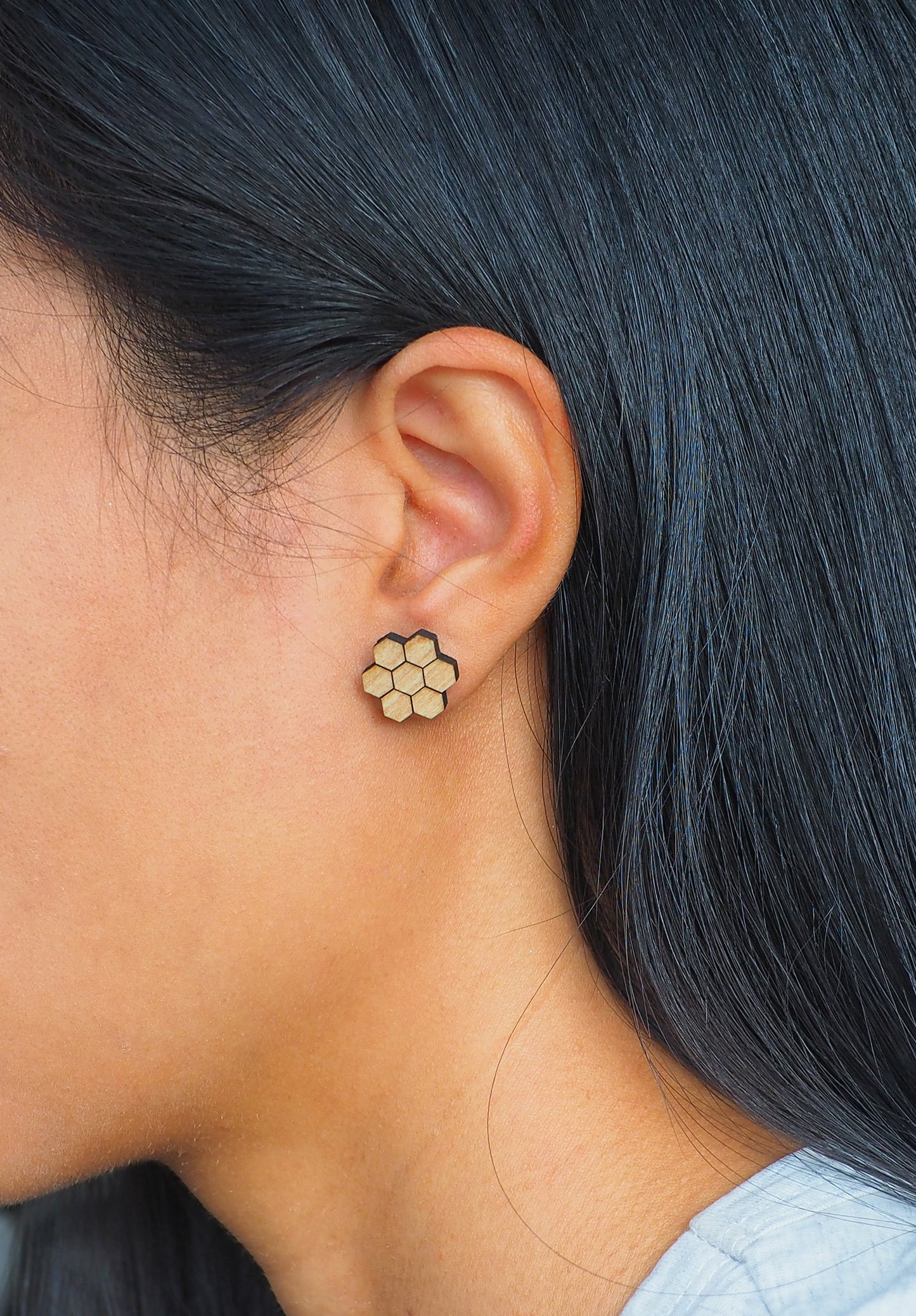 Honeycomb Wooden Rimu Stud Earrings