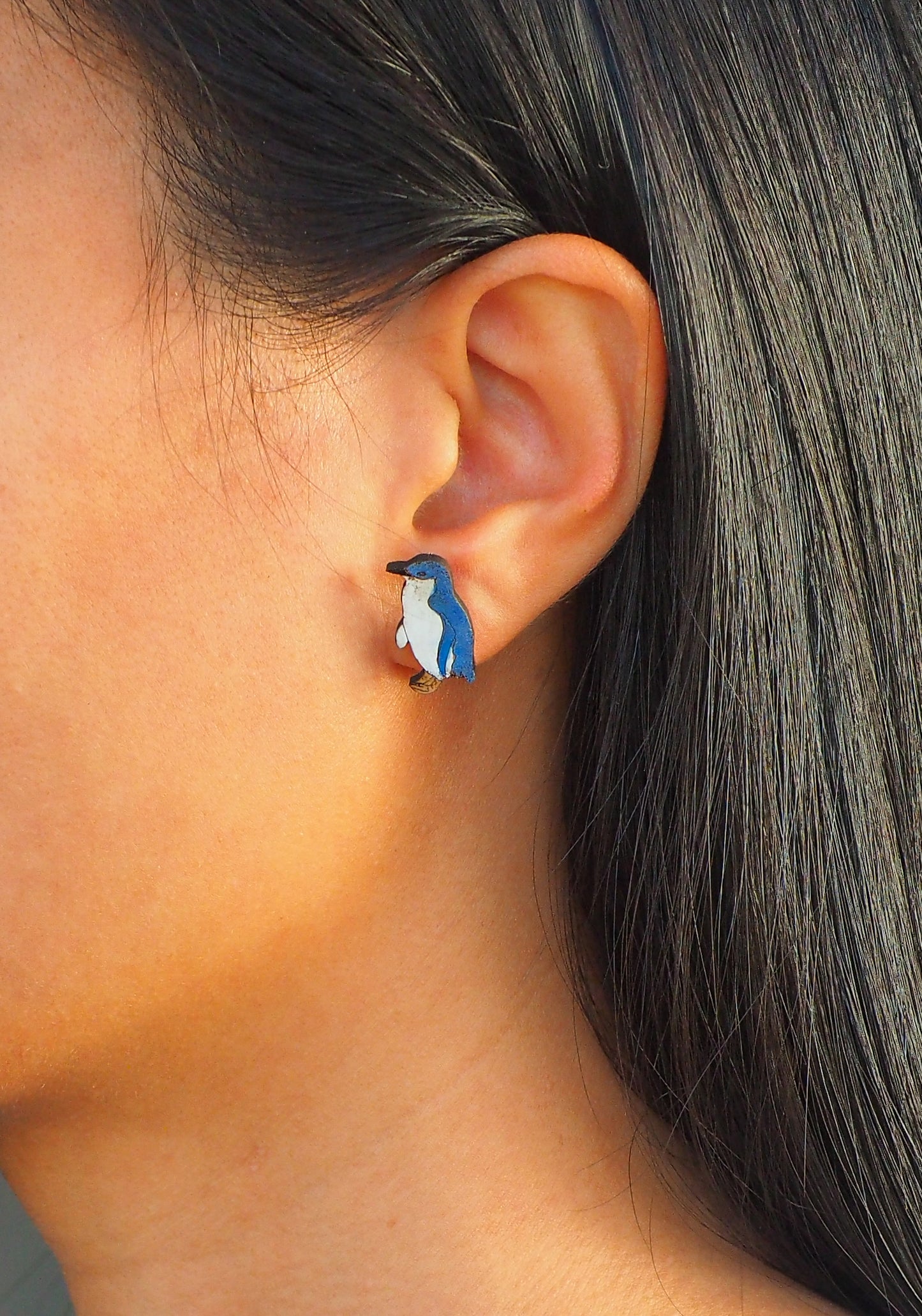 Little Blue Penguin (Kororā) Wooden Rimu Stud Earrings