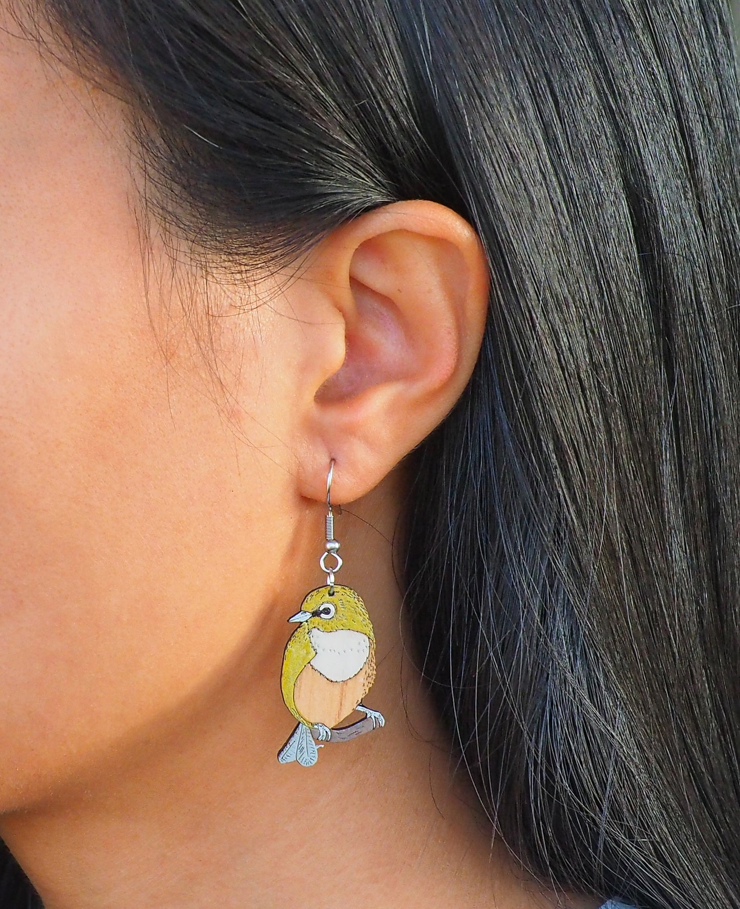 Waxeye (Tauhou) Wooden Rimu Earrings