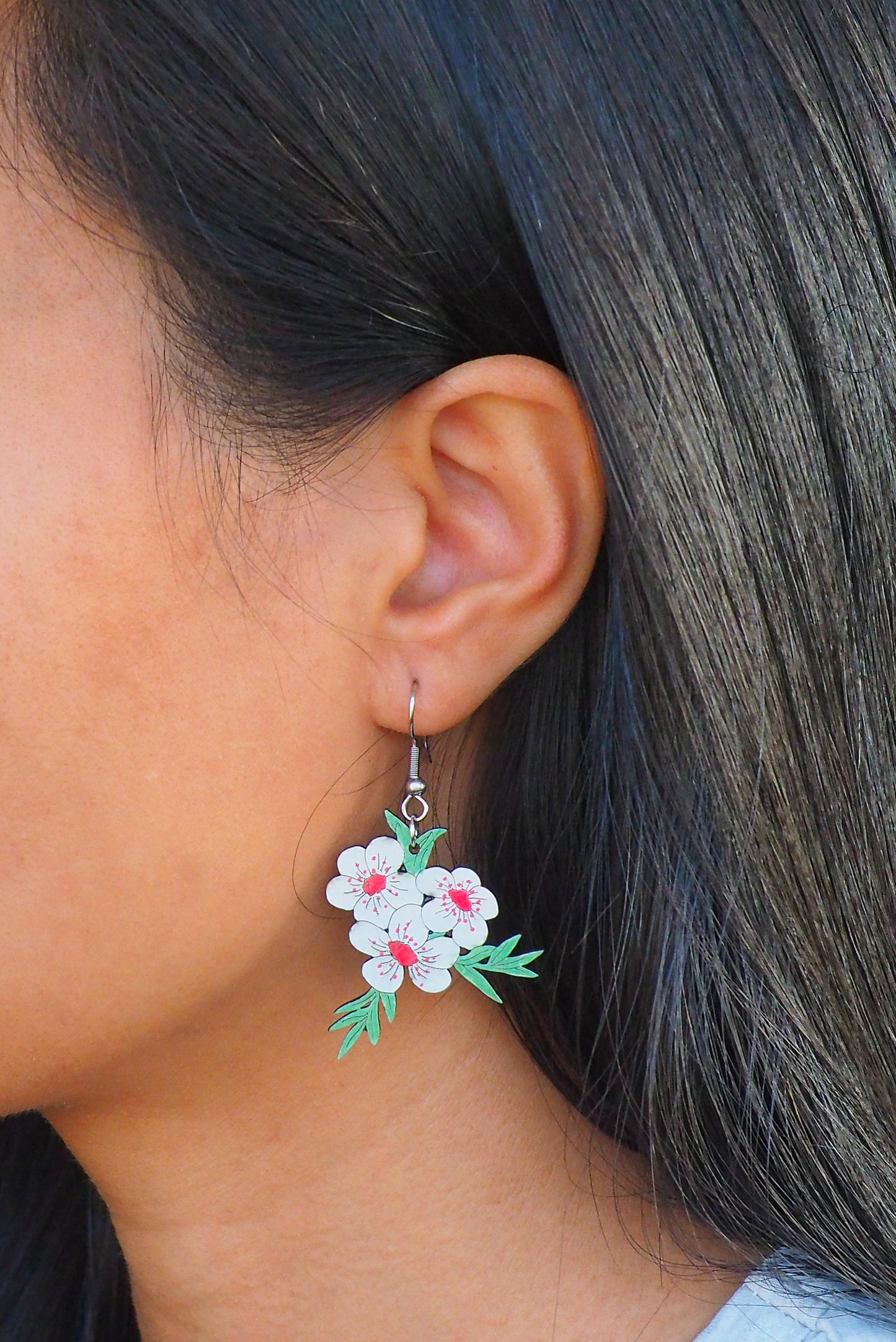 Manuka Flowers Wooden Rimu Earrings