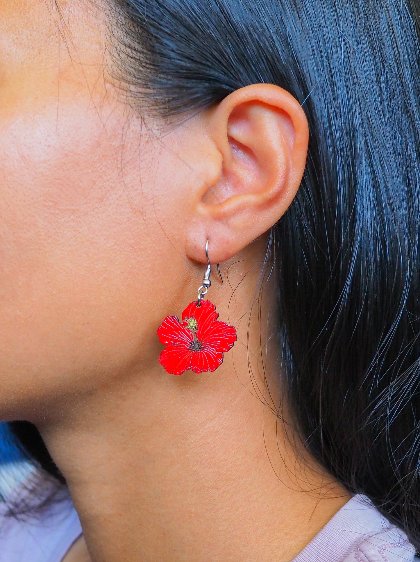 Hibiscus Wooden Rimu Earrings