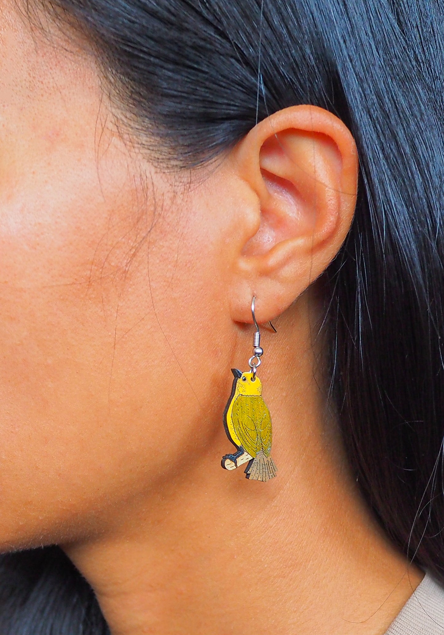 Yellowhead (Mōhua) Wooden Rimu Earrings