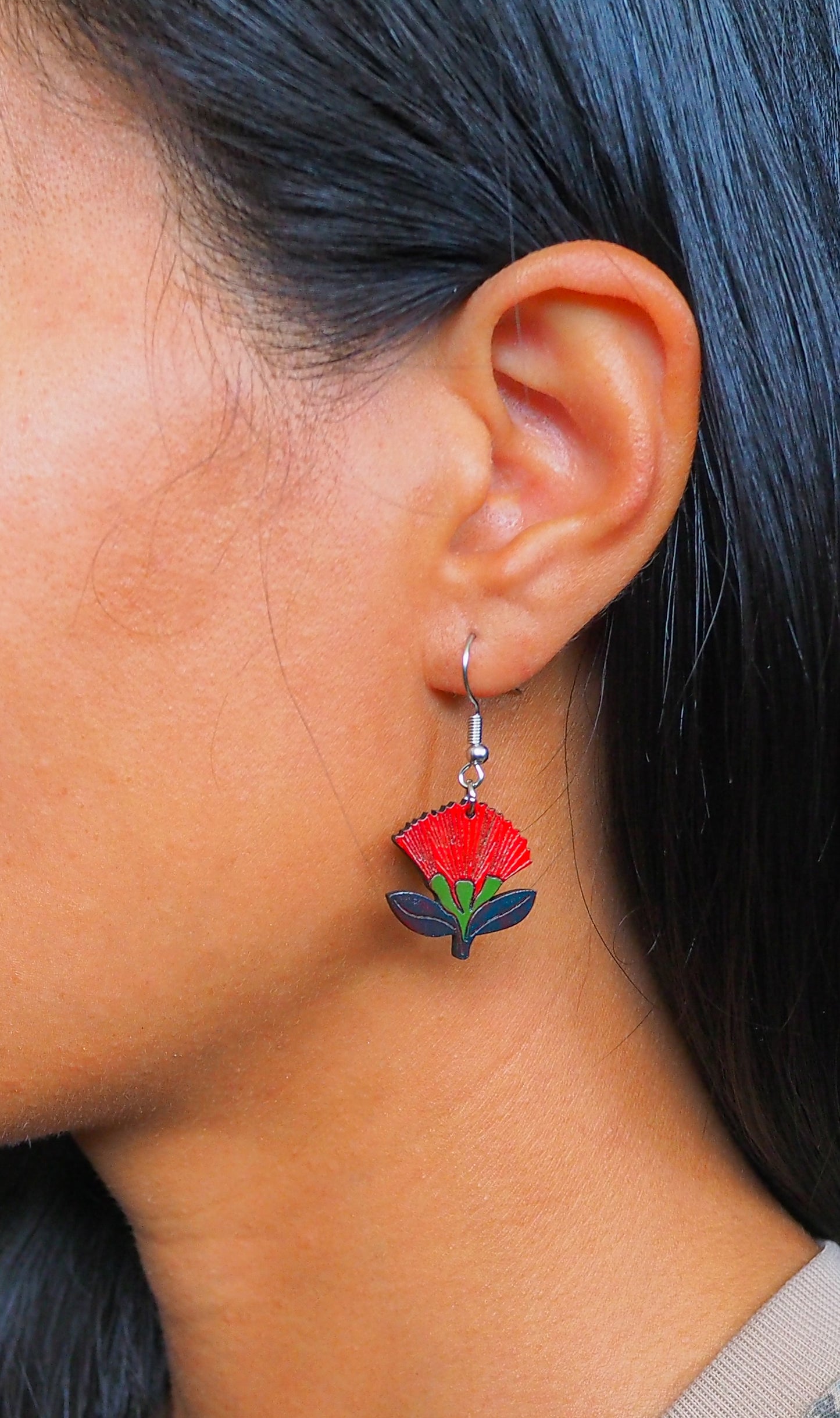 Pohutukawa Wooden Rimu Earrings