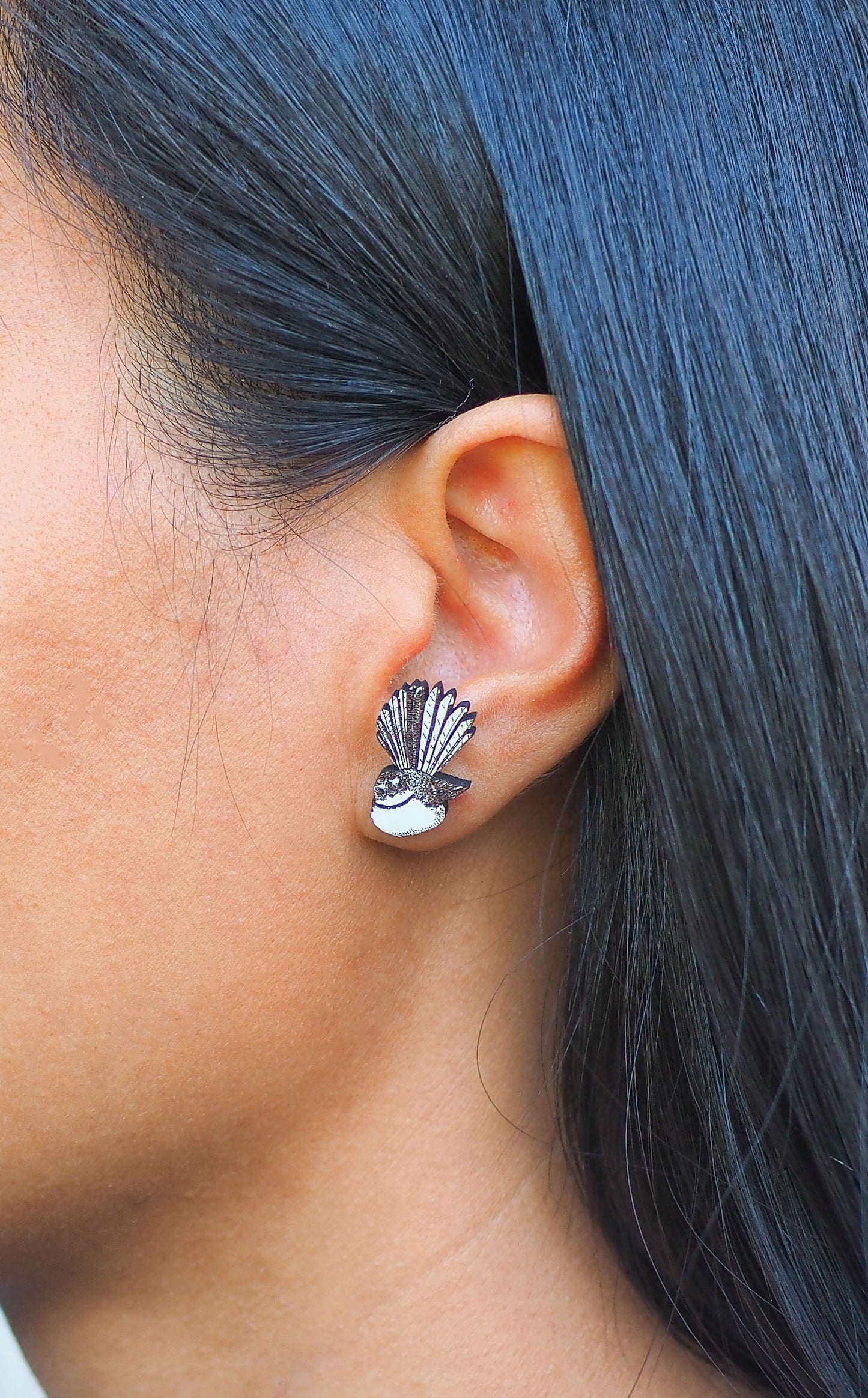 Fantail (Pīwakawaka) Wooden Rimu Stud Earrings