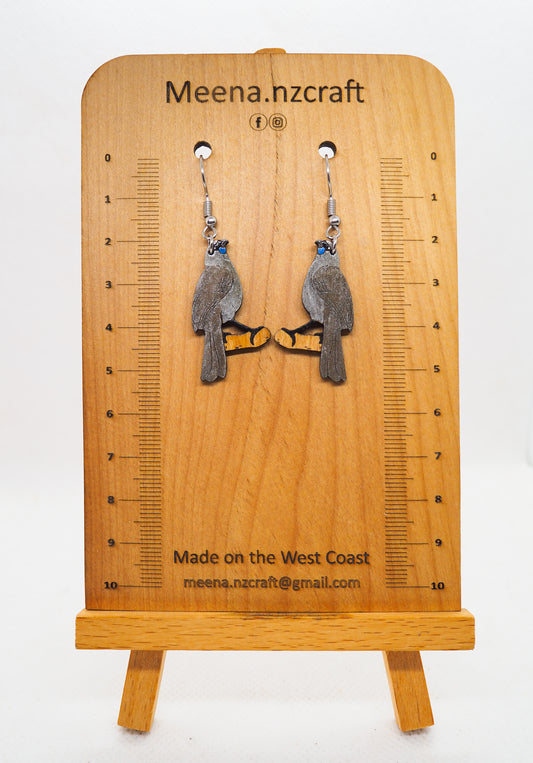 North Island Kōkako Wooden Rimu Earrings