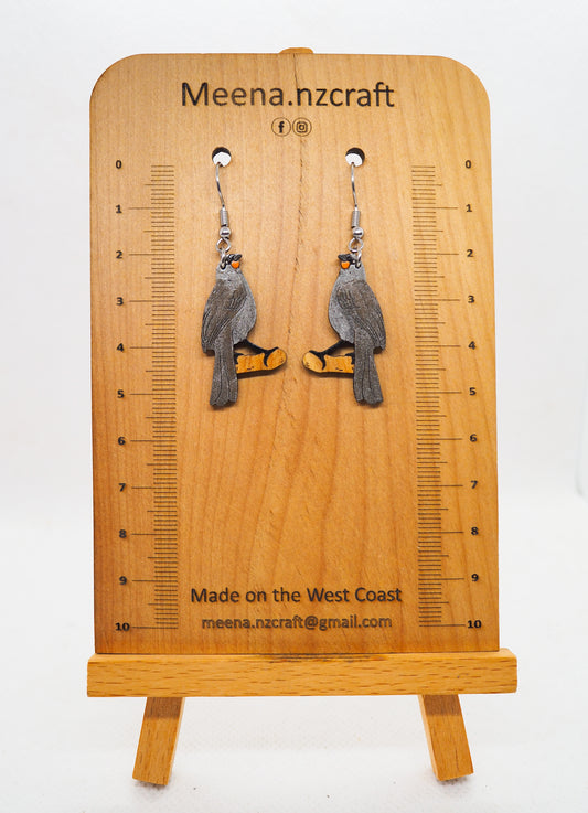 South Island Kōkako Wooden Rimu Earrings