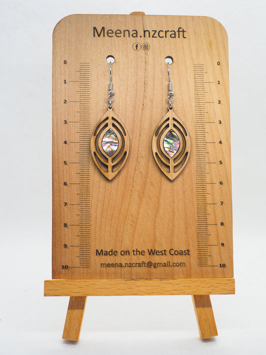 Paua Shell Wooden Rimu Earrings