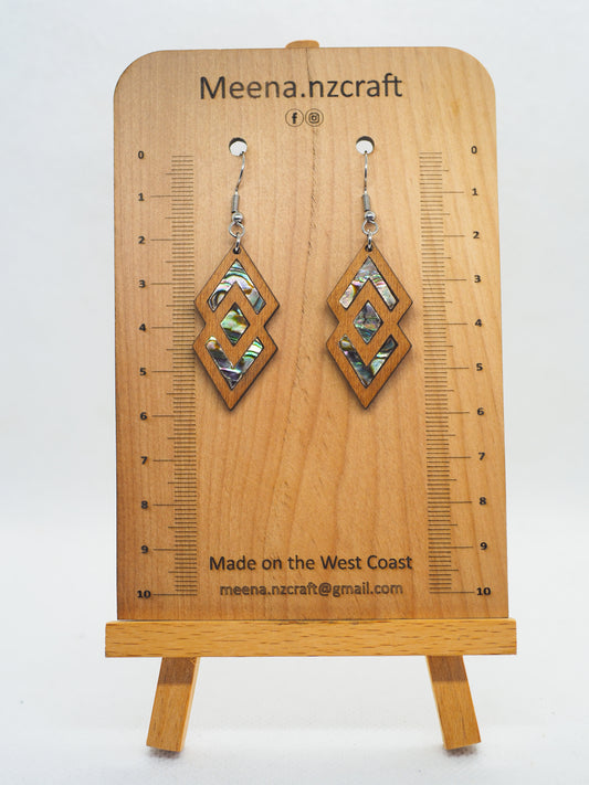 Paua Shell Wooden Rimu Earrings