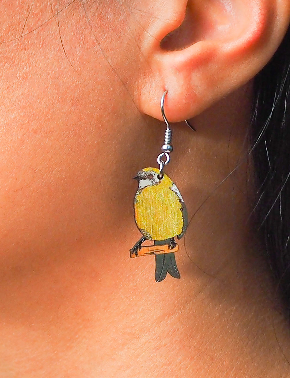 Bellbird (Korimako) Wooden Rimu Earrings