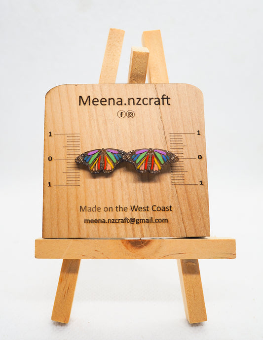 Rainbow Butterfly Wooden Rimu Stud Earrings