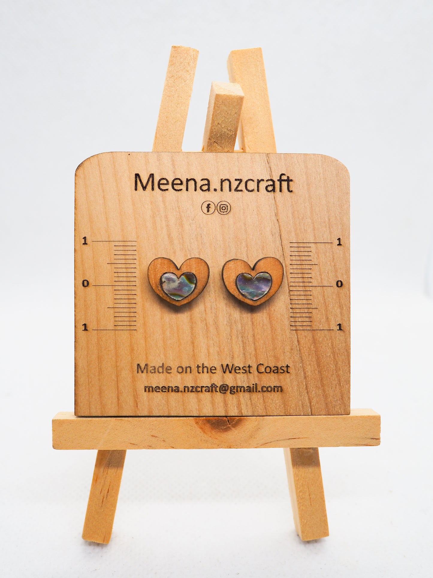 Love Heart Paua Shell Wooden Rimu Stud Earrings