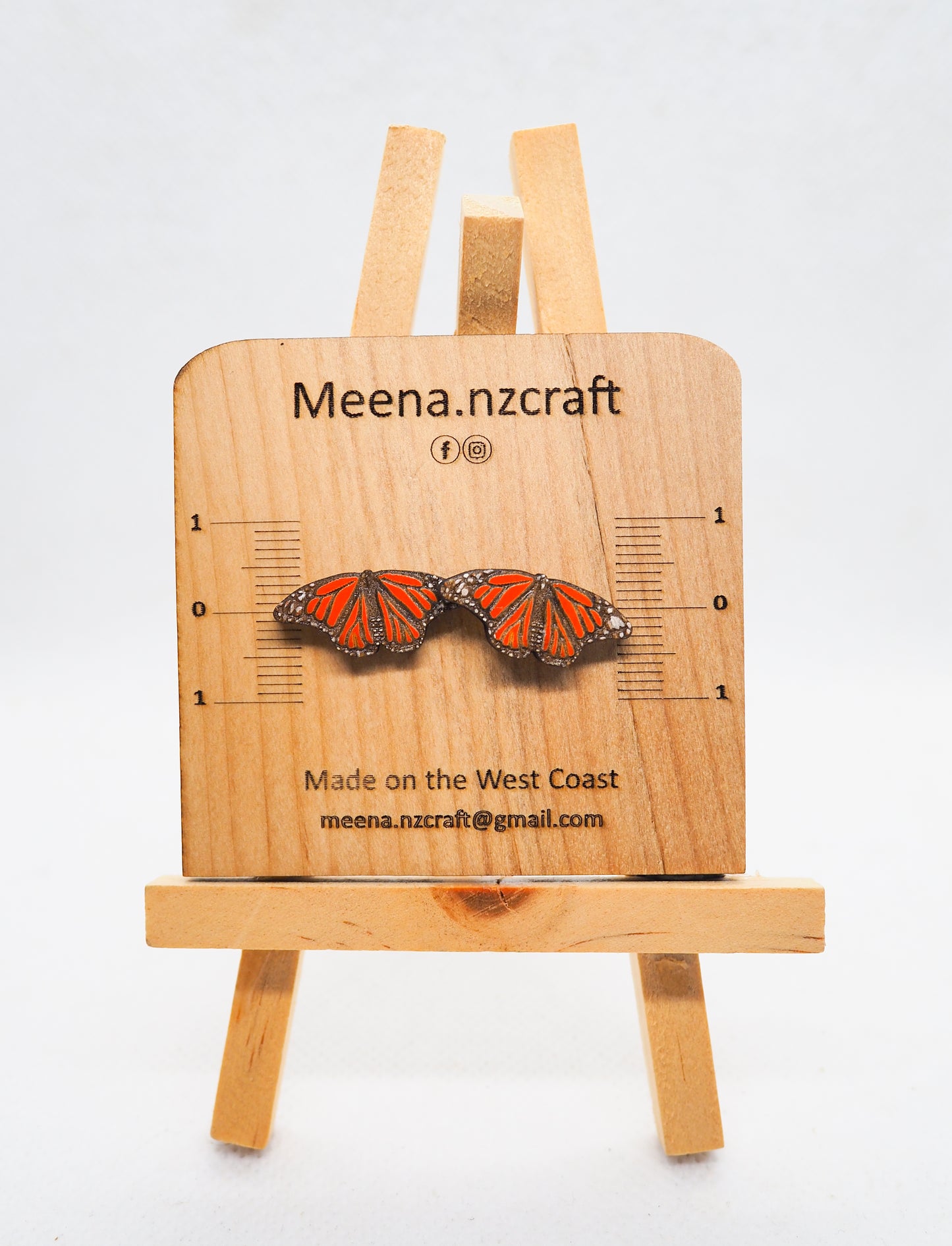 Monarch Butterfly (Kakahu) Wooden Rimu Stud Earrings
