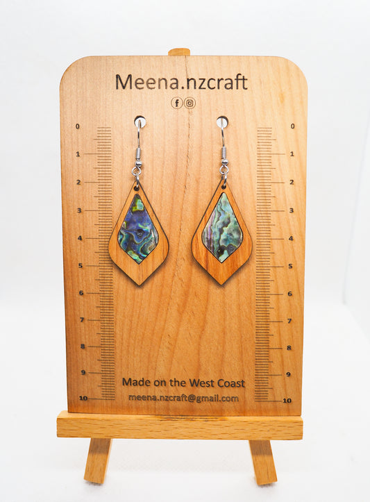 Paua Shell Wooden Rimu Earrings