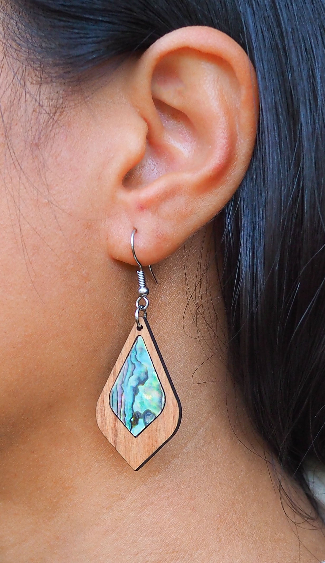 Paua Shell Wooden Rimu Earrings