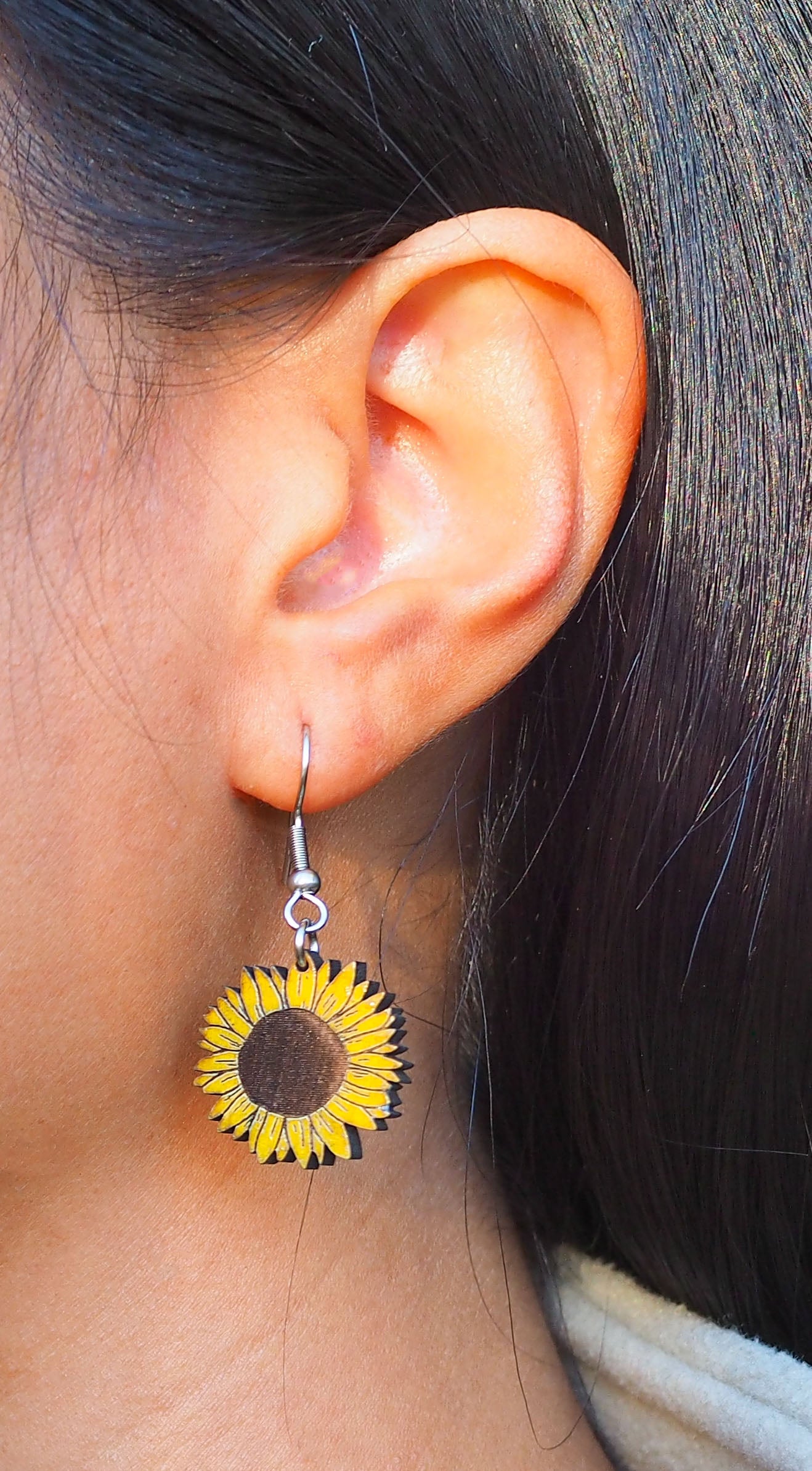 Sunflower Wooden Rimu Earrings