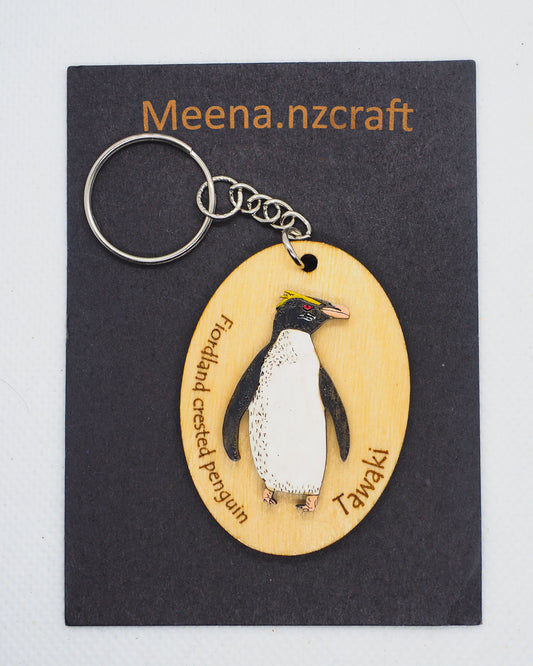 Fiordland penguin (Tawaki) Wooden Rimu Keychain