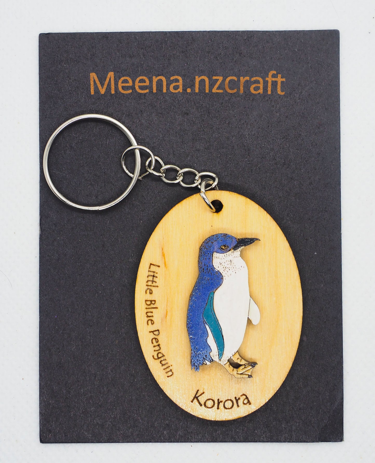 Little Blue Penguin (Kororā) Wooden Rimu Keychain