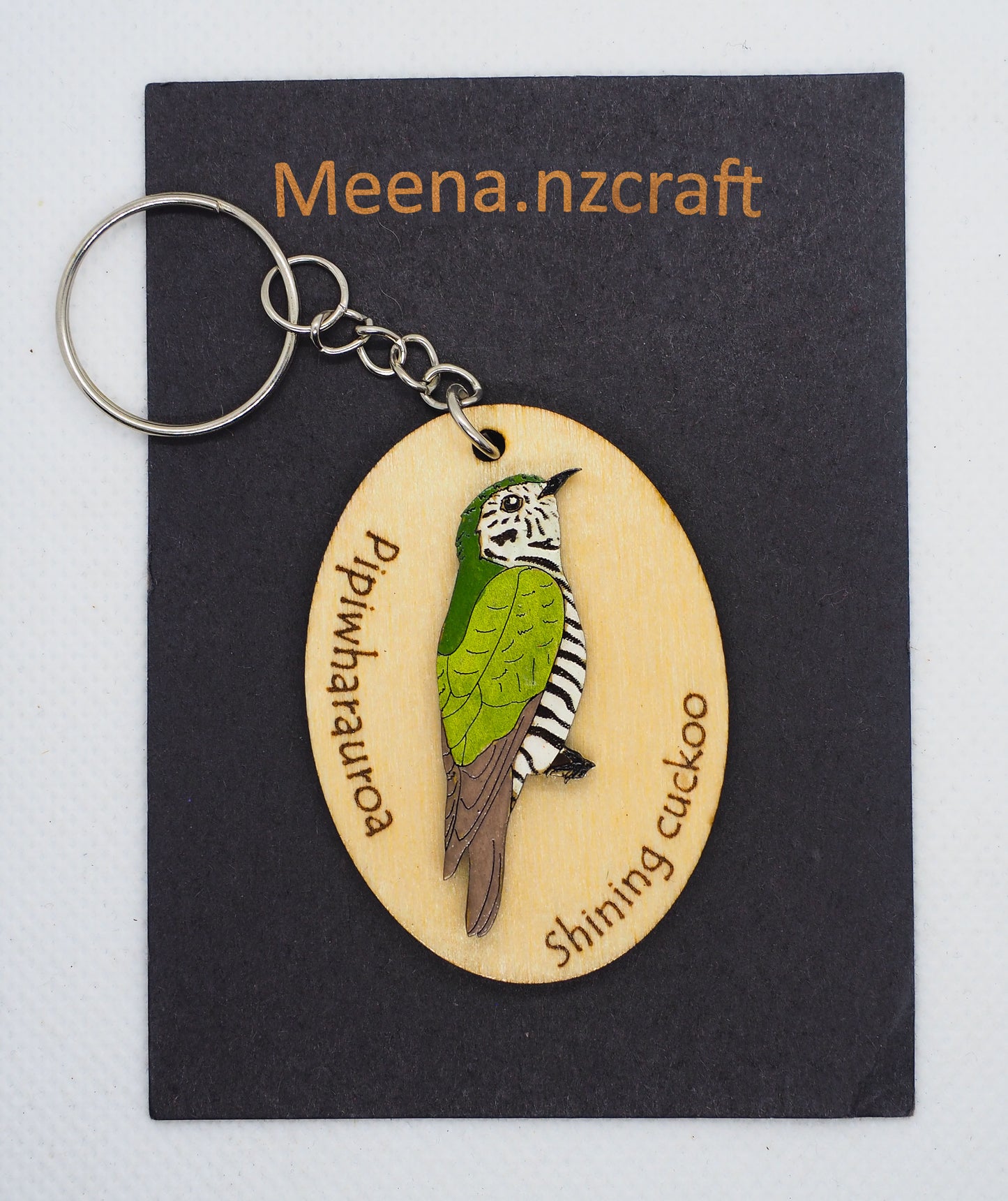 Shining Cuckoo (Pīpīwharauroa) Wooden Rimu Keychain