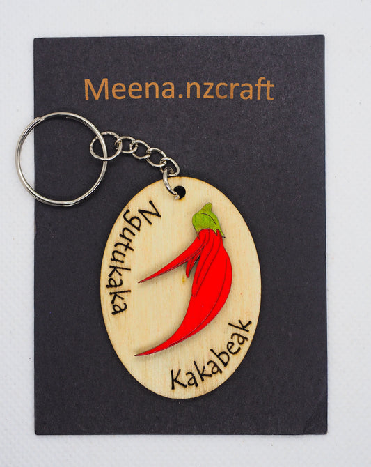 Kakabeak (Ngutukākā) Wooden Rimu Keychain