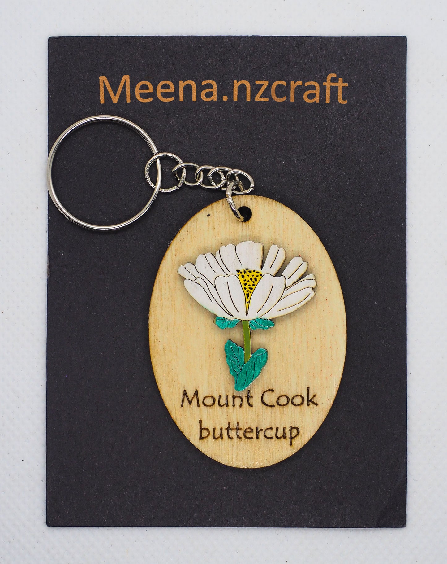 Mt Cook Lily Wooden Rimu Keychain