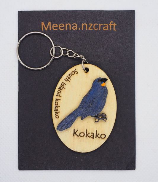 South Island Kōkako Wooden Rimu Keychain