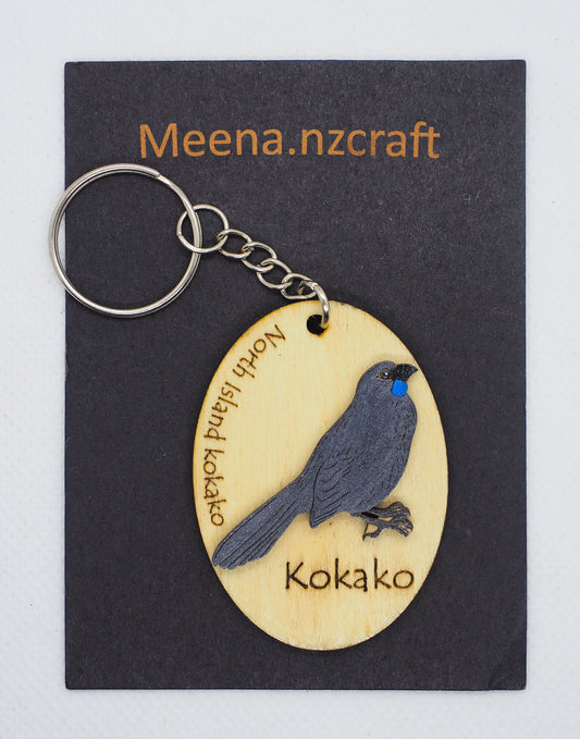 North Island Kōkako Wooden Rimu Keychain