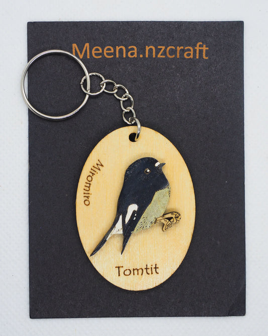 Tomtit (Miromiro) Wooden Rimu Keychain