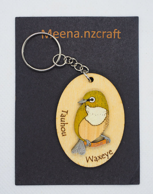 Waxeye (Tauhou) Wooden Rimu Keychain