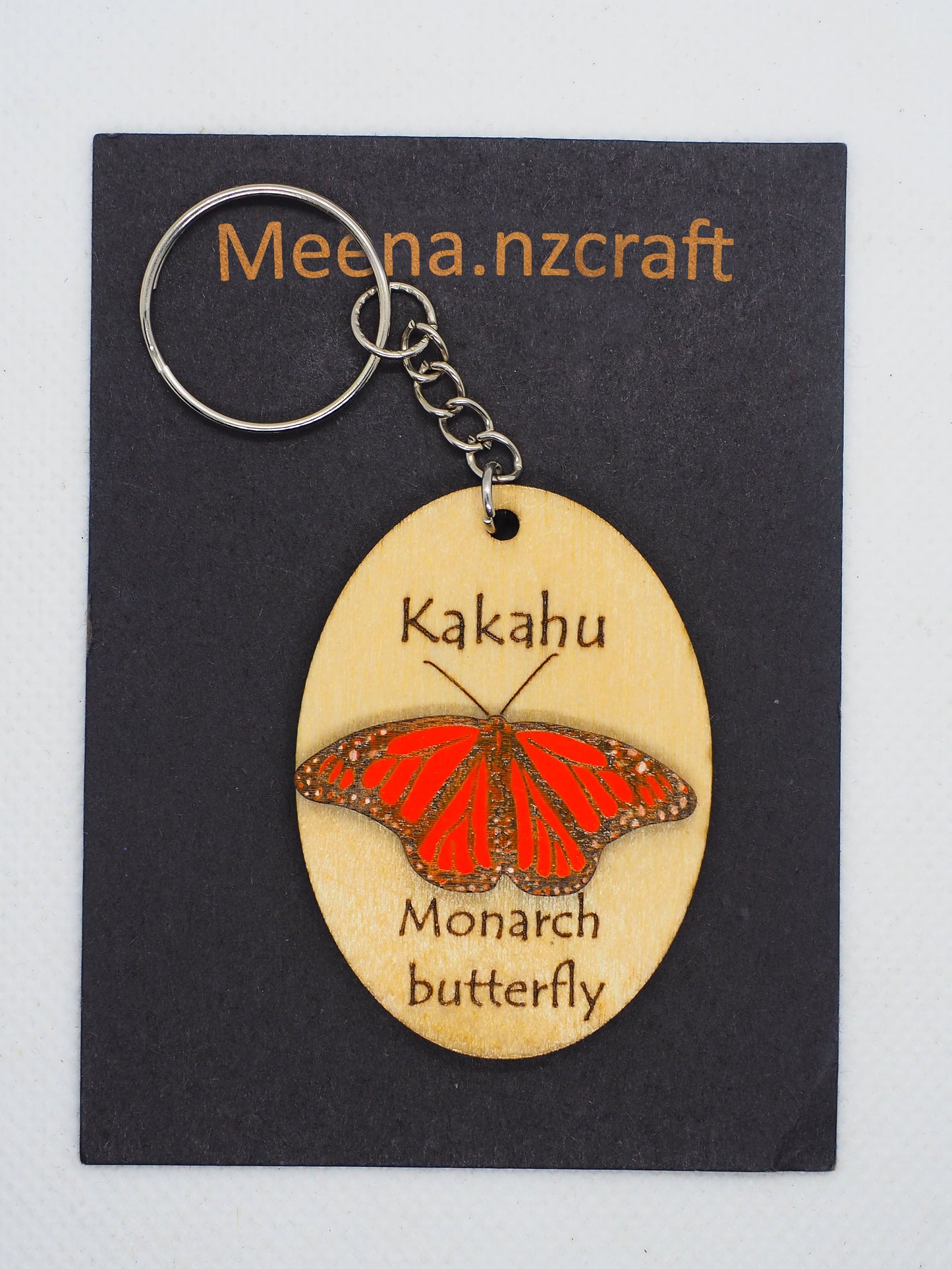 Monarch Butterfly (Kakahu) Wooden Rimu Keychain