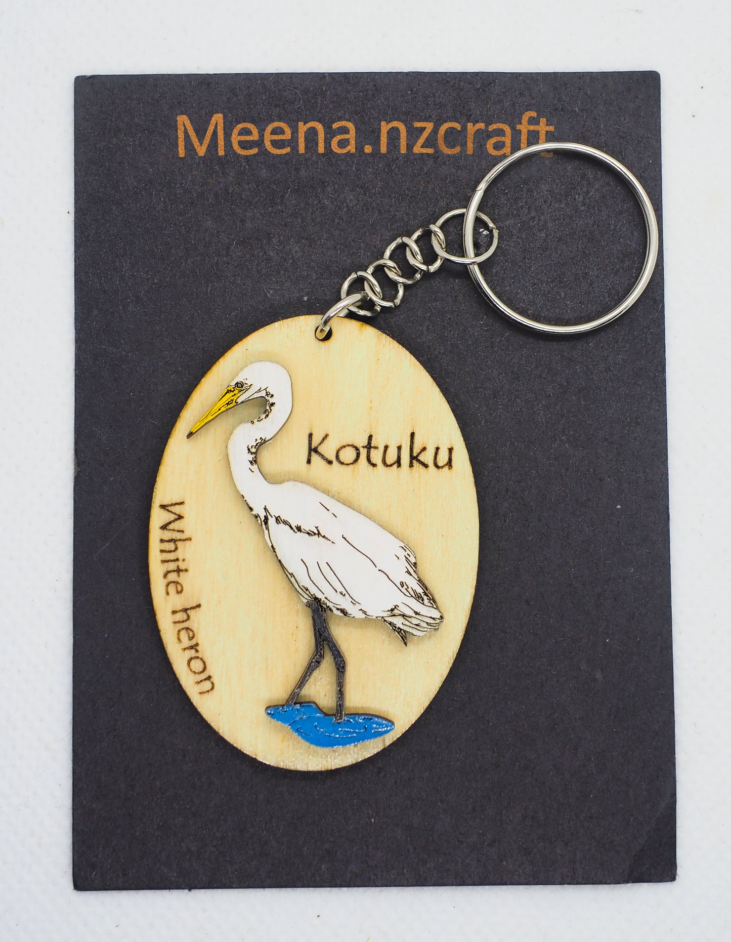 White heron (Kōtuku) Wooden Rimu Keychain