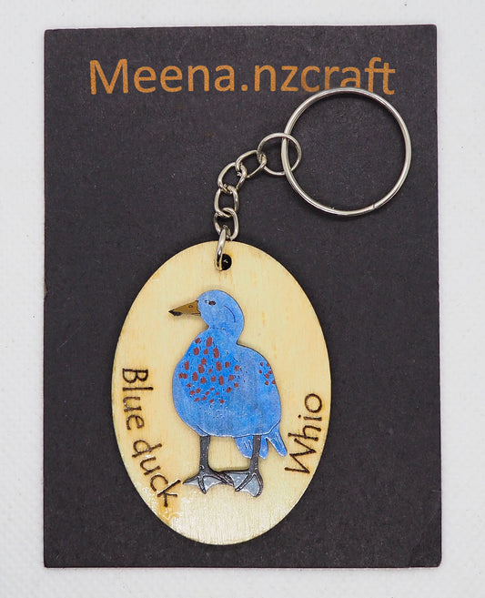 Blue Duck (Whio) Wooden Rimu Keychain