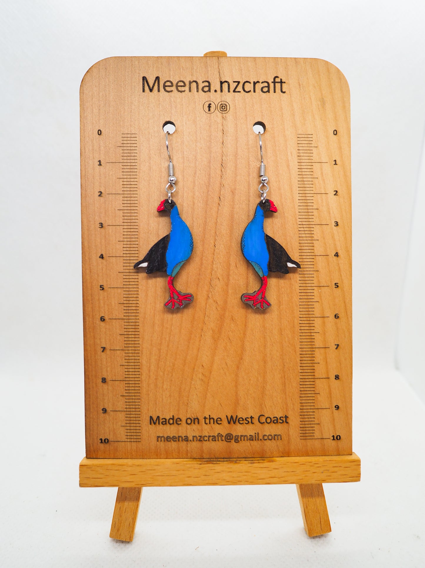 Pukeko Wooden Rimu Earrings