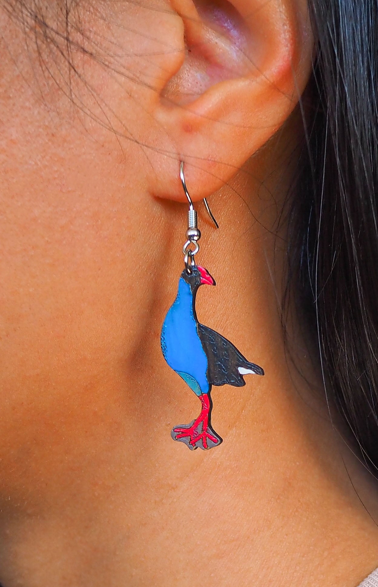 Pukeko Wooden Rimu Earrings