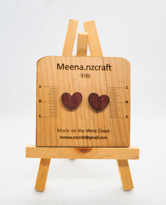 Love Heart Purple Heart Wood Stud Earrings