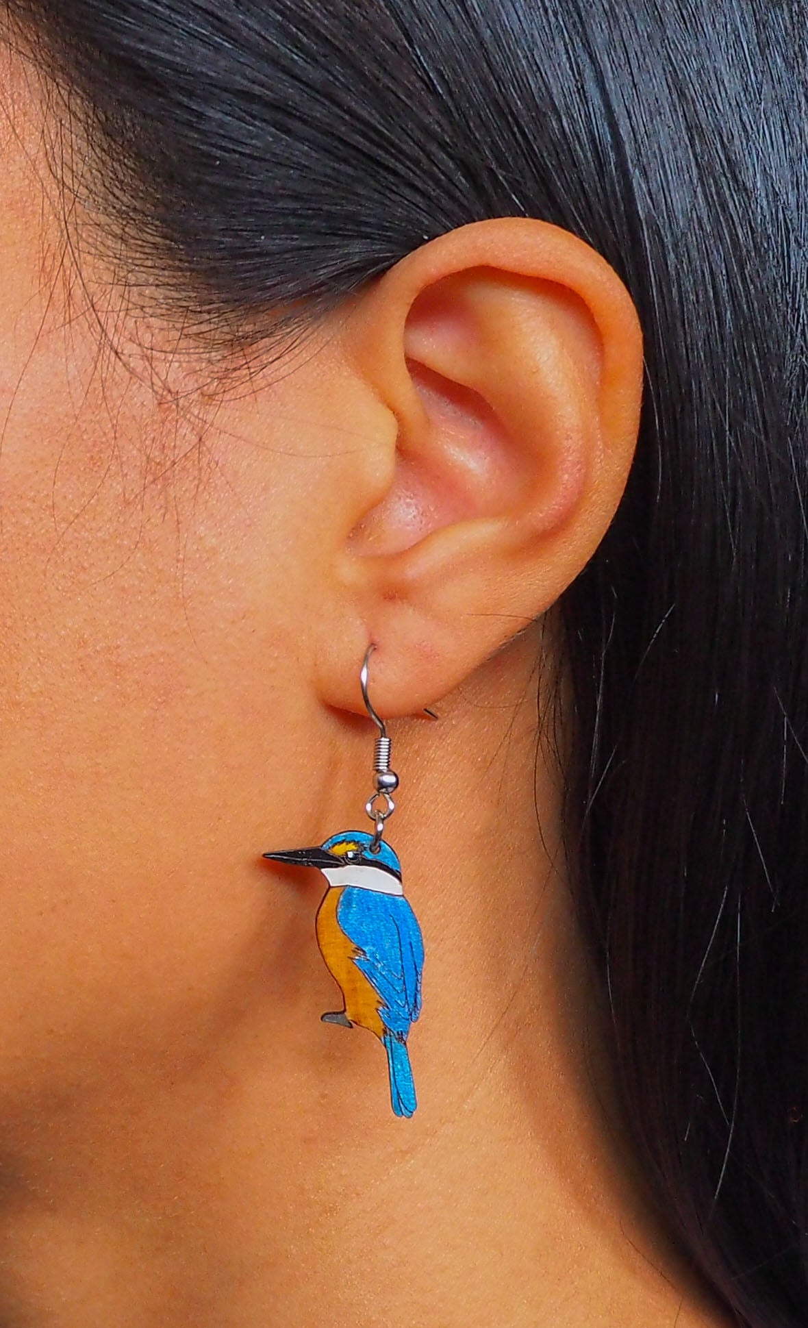 Kingfisher (Kotare) Wooden Rimu Earrings