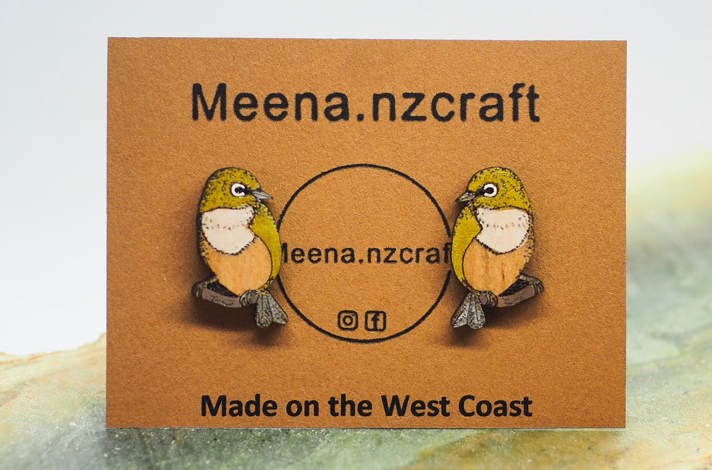 Waxeye (Tauhou) Wooden Rimu Stud Earrings