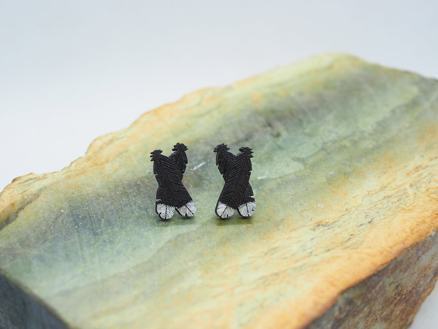 Huia Feather Wooden Rimu Stud Earrings