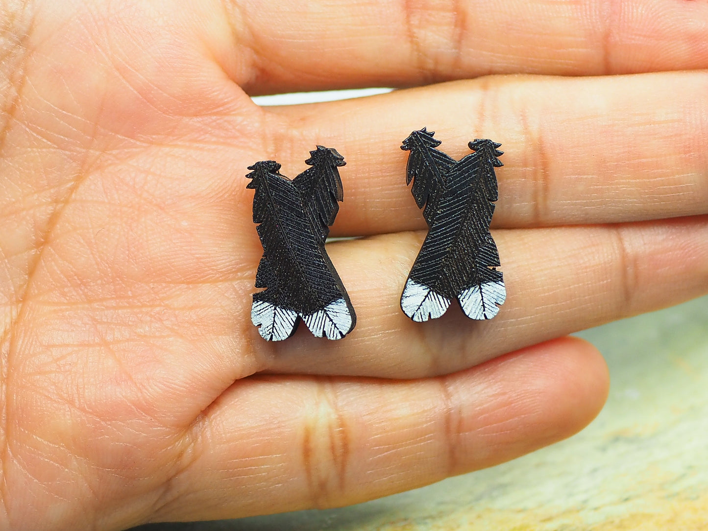 Huia Feather Wooden Rimu Stud Earrings