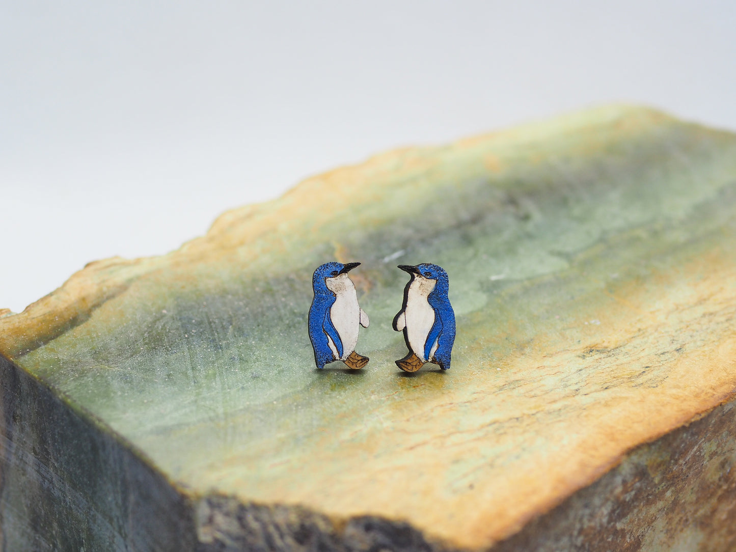 Little Blue Penguin (Kororā) Wooden Rimu Stud Earrings