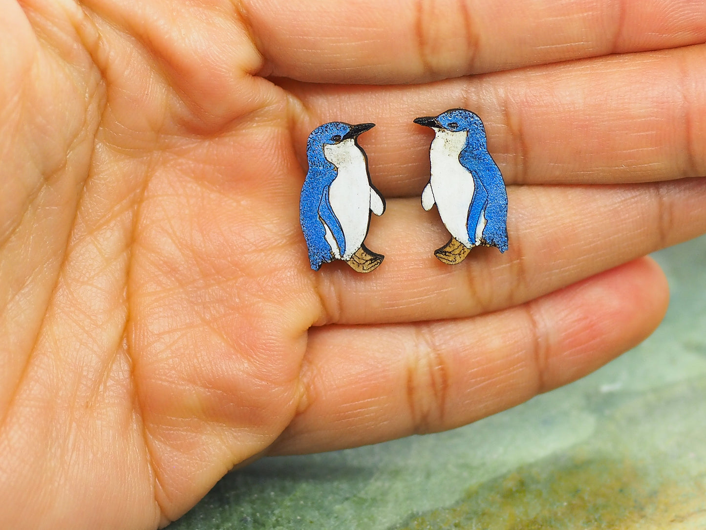 Little Blue Penguin (Kororā) Wooden Rimu Stud Earrings