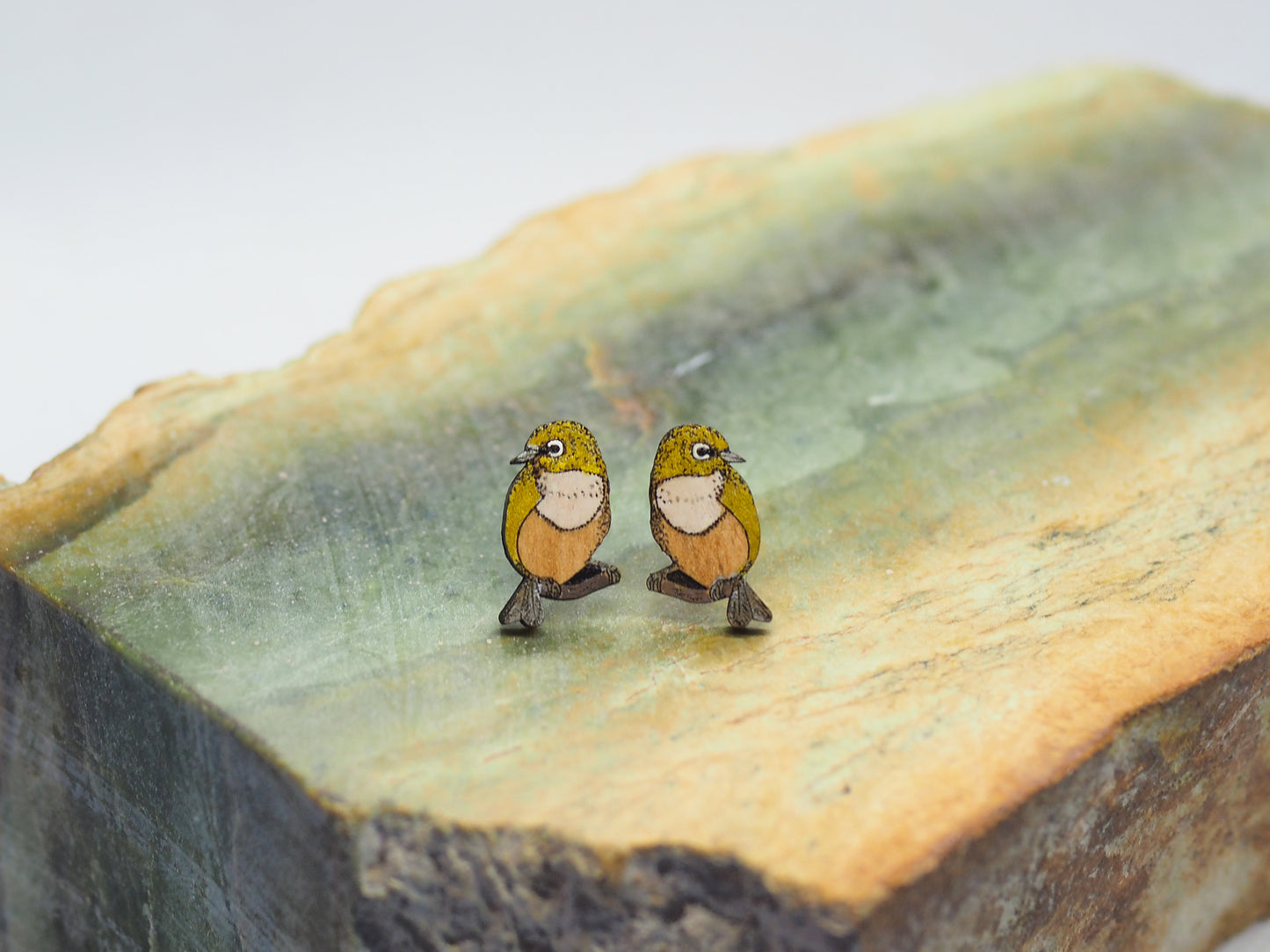 Waxeye (Tauhou) Wooden Rimu Stud Earrings