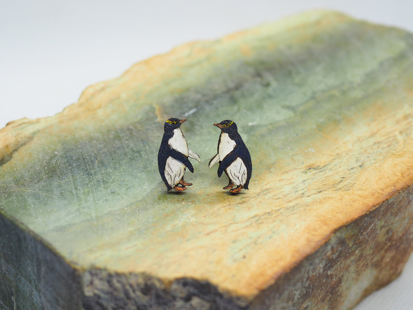 Yellow eyed penguin (Hoiho) Wooden Rimu Stud Earrings