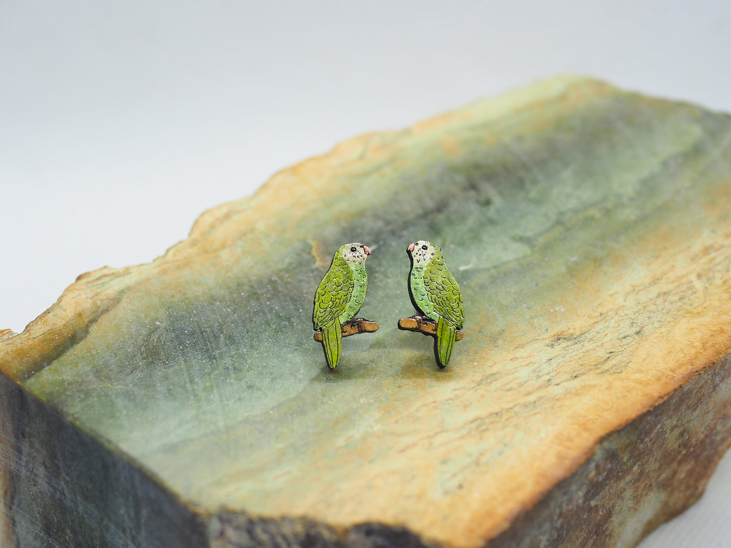 Kakapo (Night parrot) Wooden Rimu Stud Earrings