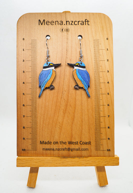 Kingfisher (Kotare) #2 Wooden Rimu Earrings