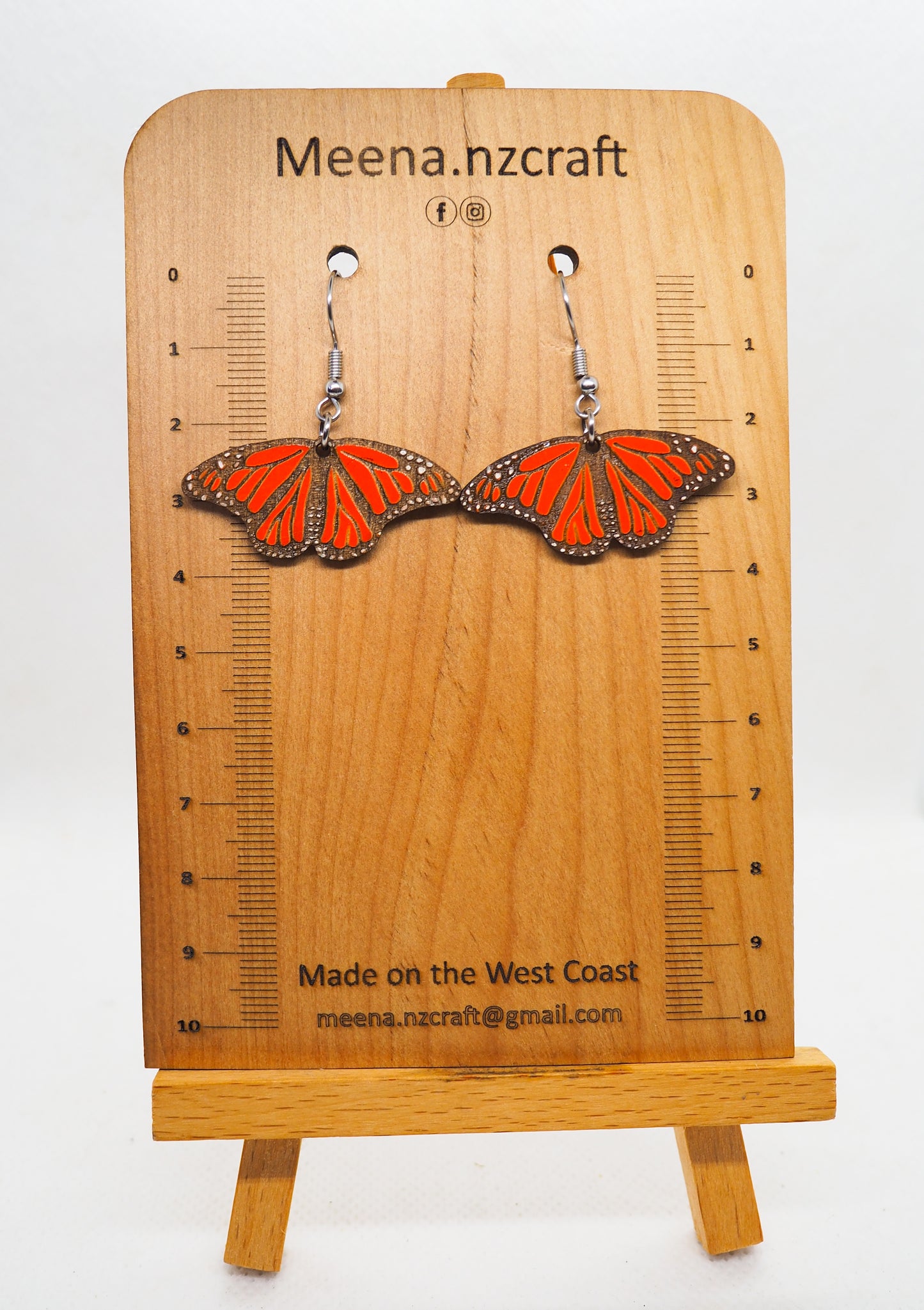 Monarch Butterfly (Kakahu) Wooden Rimu Earrings