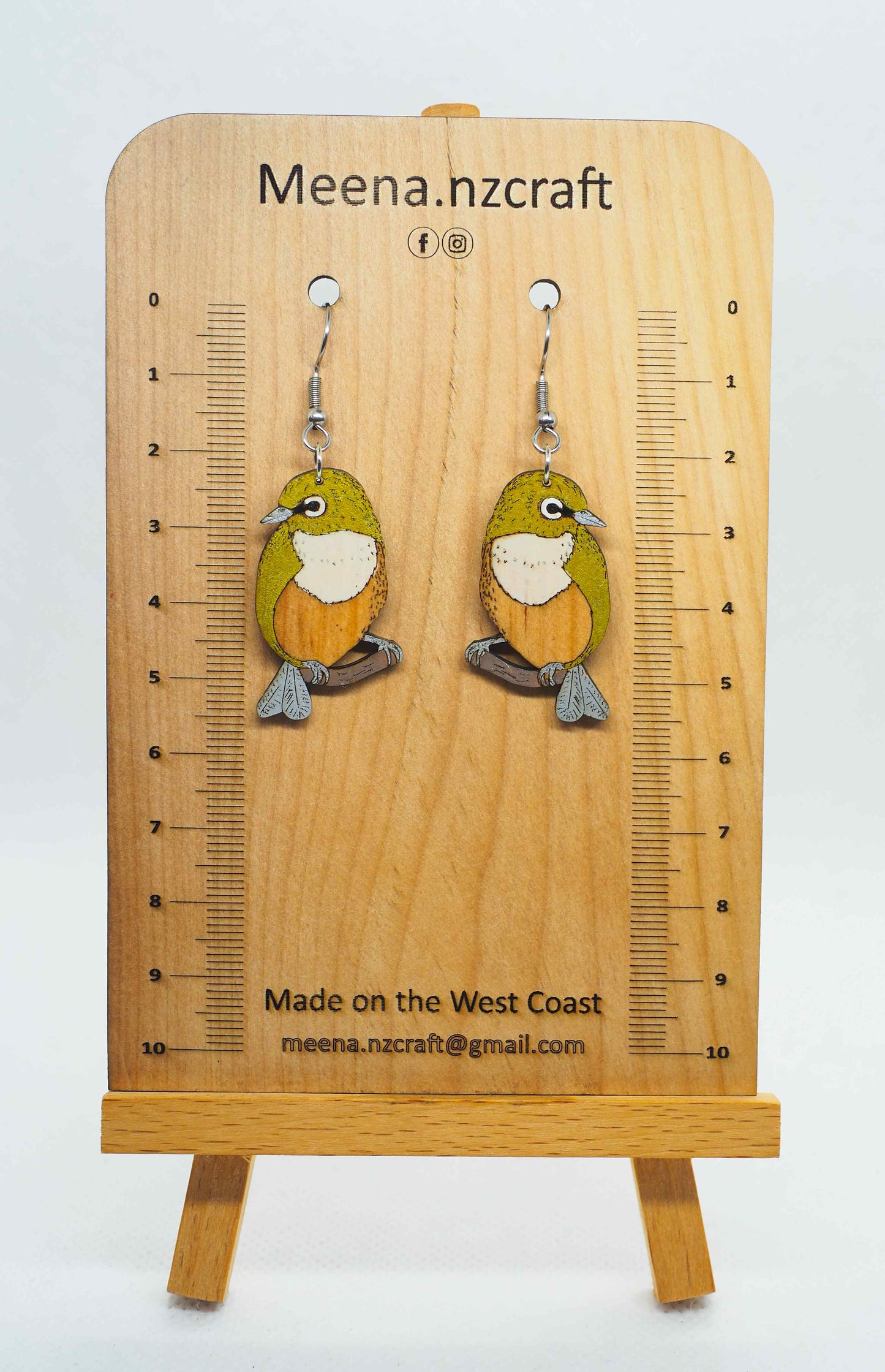 Waxeye (Tauhou) Wooden Rimu Earrings