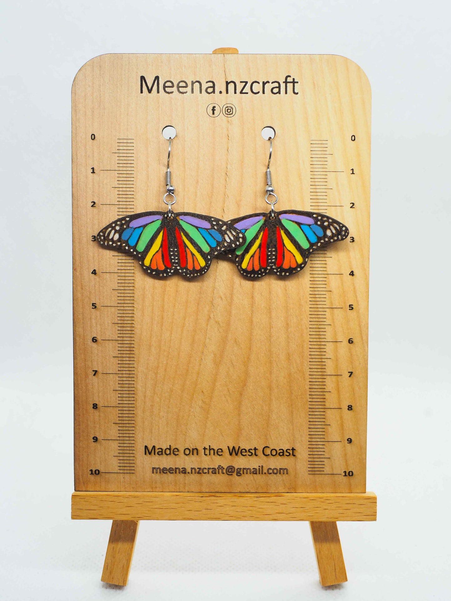 Rainbow Butterfly Wooden Rimu Earrings