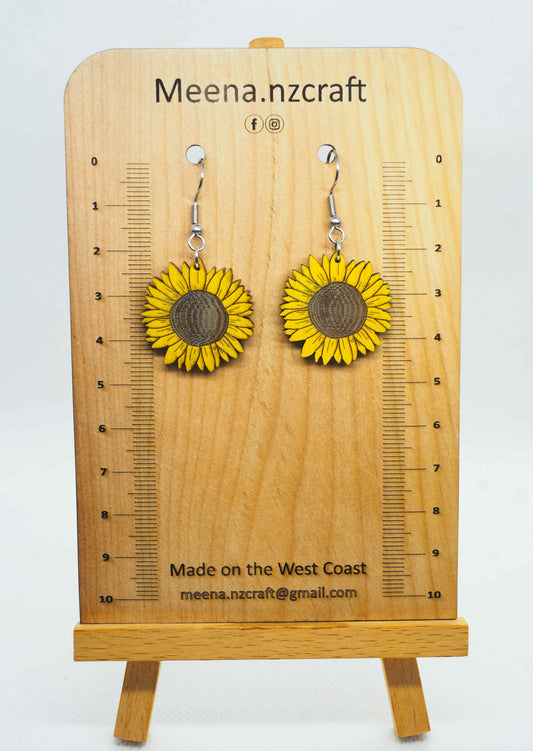 Sunflower Wooden Rimu Earrings